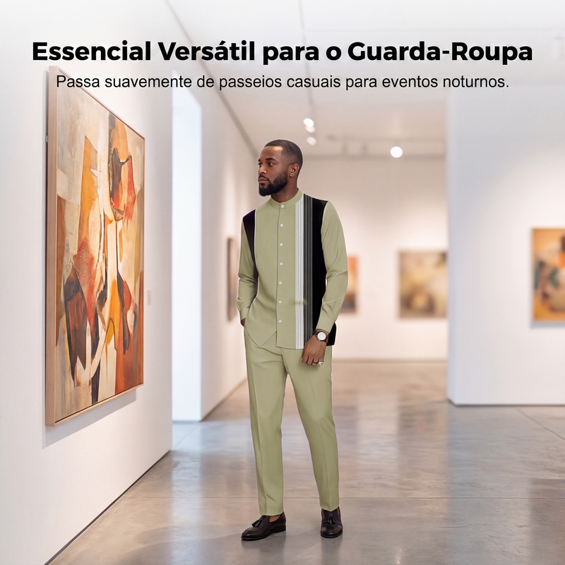 Conjunto masculino de 2 peças: camisa listrada e calças