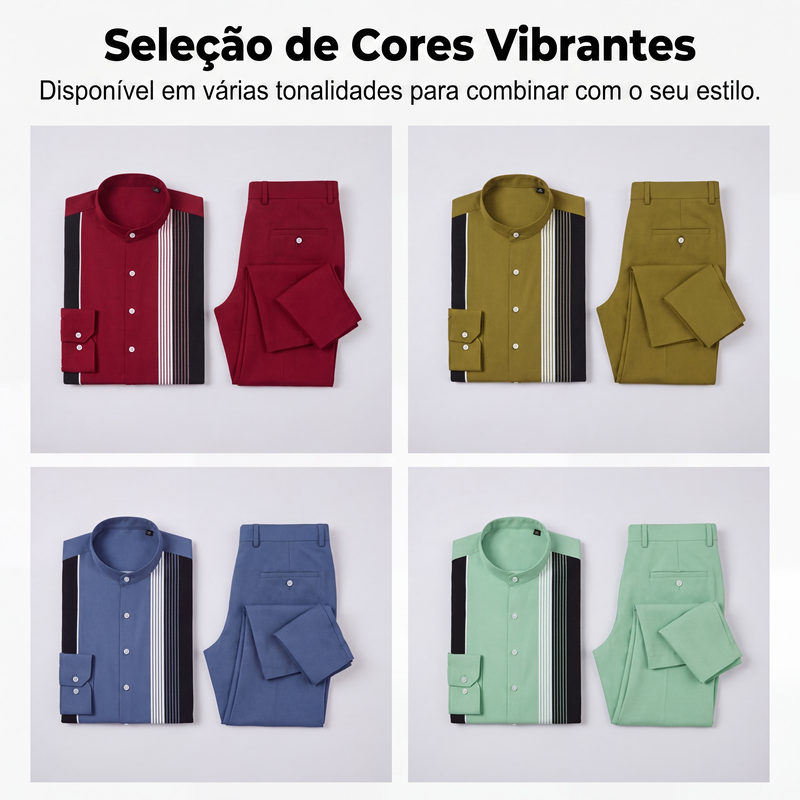 Conjunto masculino de 2 peças: camisa listrada e calças