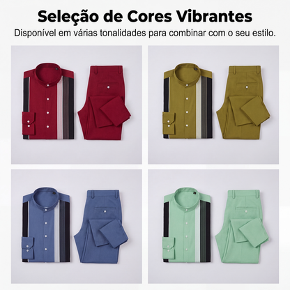 Conjunto masculino de 2 peças: camisa listrada e calças