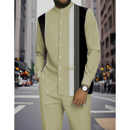 Conjunto masculino de 2 peças: camisa listrada e calças