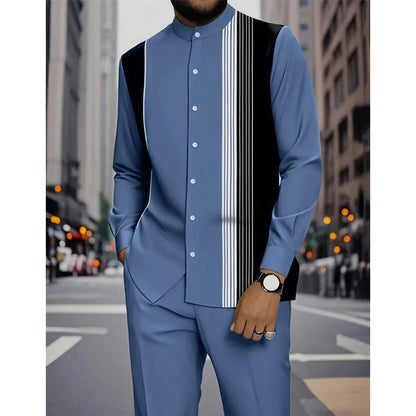 Conjunto masculino de 2 peças: camisa listrada e calças