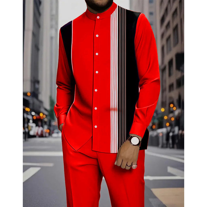 Conjunto masculino de 2 peças: camisa listrada e calças