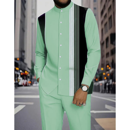 Conjunto masculino de 2 peças: camisa listrada e calças