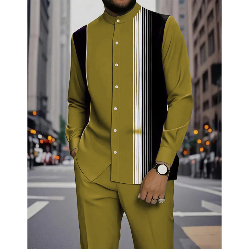 Conjunto masculino de 2 peças: camisa listrada e calças