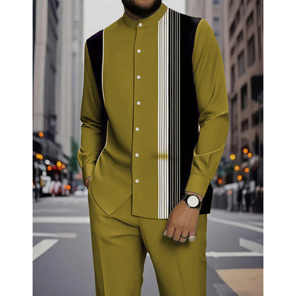 Conjunto masculino de 2 peças: camisa listrada e calças