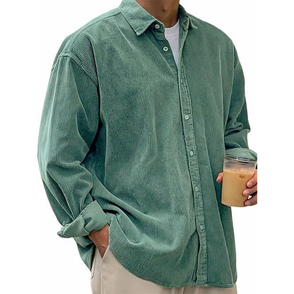 Camisa social casual de veludo cotelê com botões para homem