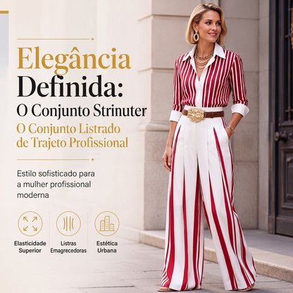 ✨👗Conjunto feminino casual de camisa listrada e calça de perna larga