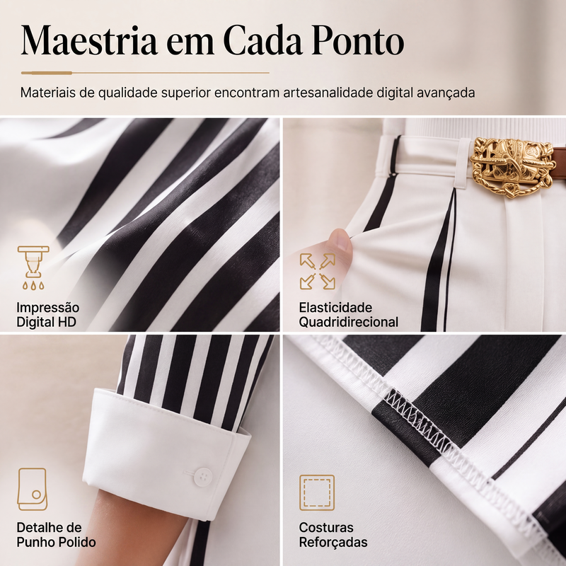 ✨👗Conjunto feminino casual de camisa listrada e calça de perna larga