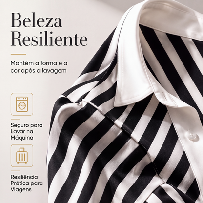 ✨👗Conjunto feminino casual de camisa listrada e calça de perna larga