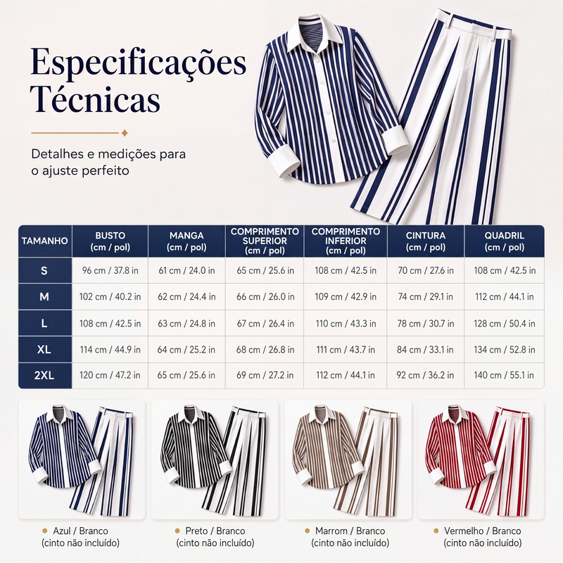 ✨👗Conjunto feminino casual de camisa listrada e calça de perna larga