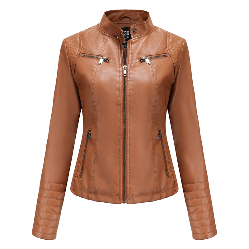 ✨👚Jaqueta de couro sintético slim fit feminina