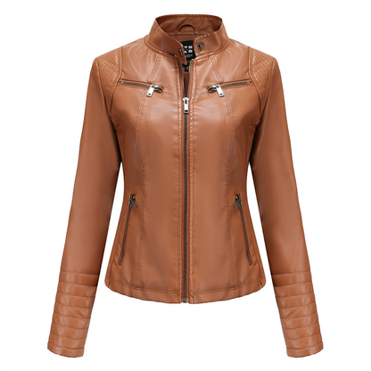 ✨👚Jaqueta de couro sintético slim fit feminina
