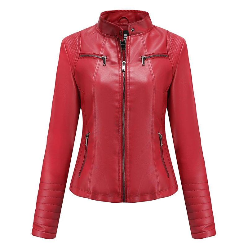 ✨👚Jaqueta de couro sintético slim fit feminina