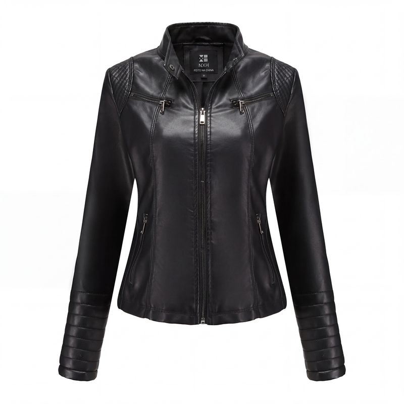 ✨👚Jaqueta de couro sintético slim fit feminina
