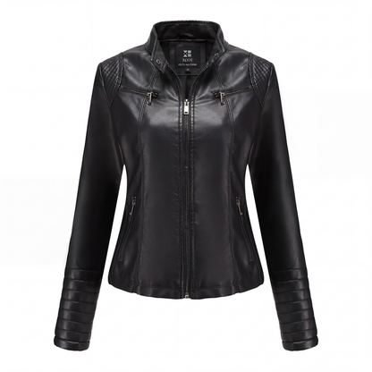✨👚Jaqueta de couro sintético slim fit feminina