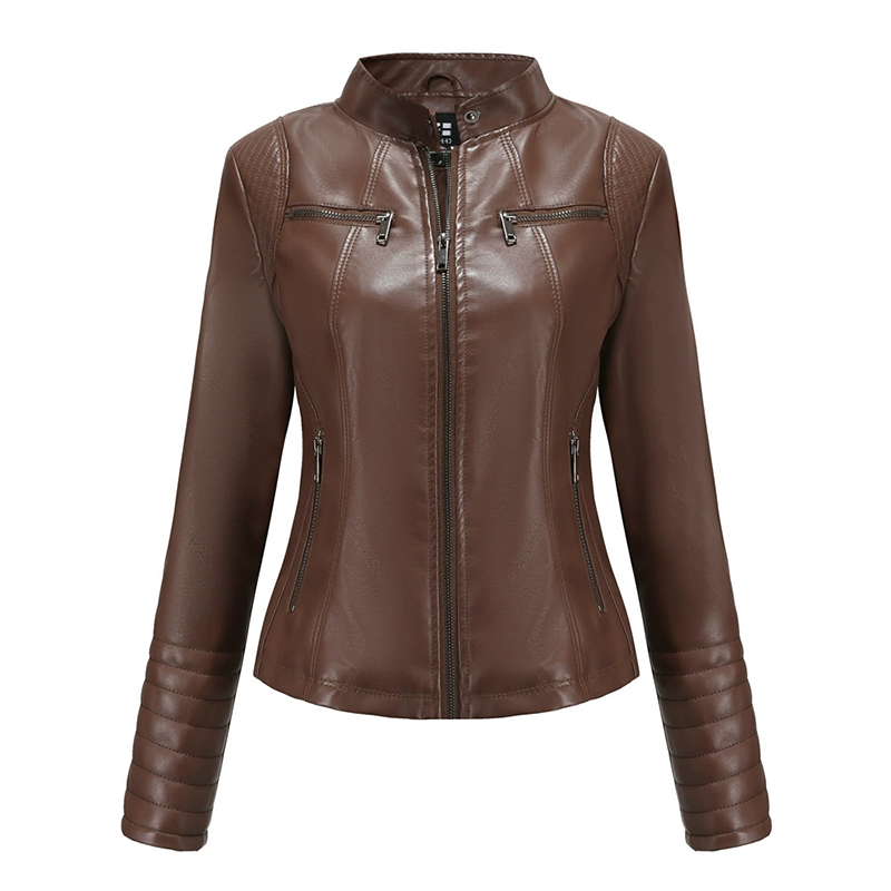 ✨👚Jaqueta de couro sintético slim fit feminina