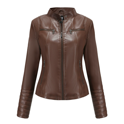 ✨👚Jaqueta de couro sintético slim fit feminina