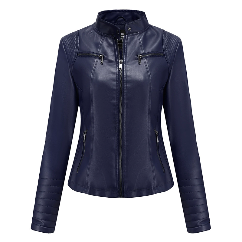 ✨👚Jaqueta de couro sintético slim fit feminina
