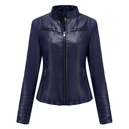 ✨👚Jaqueta de couro sintético slim fit feminina