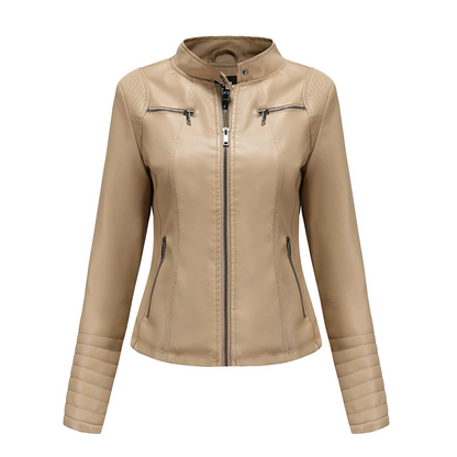 ✨👚Jaqueta de couro sintético slim fit feminina