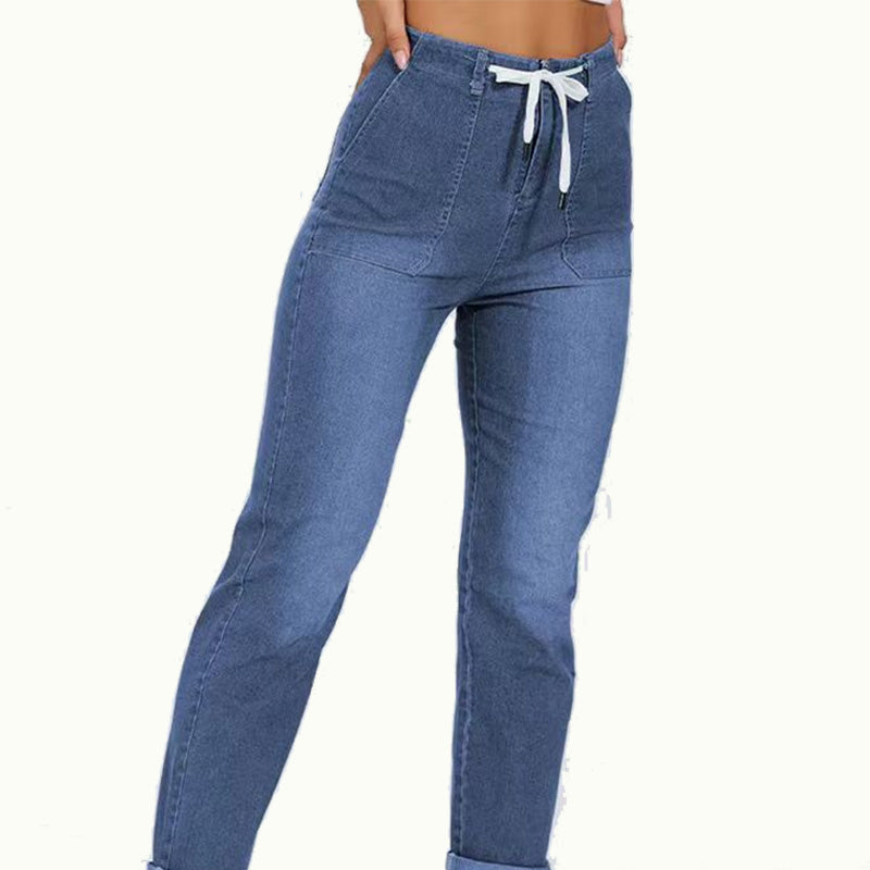 ✨Calças jogger jeans casuais femininas com cordão