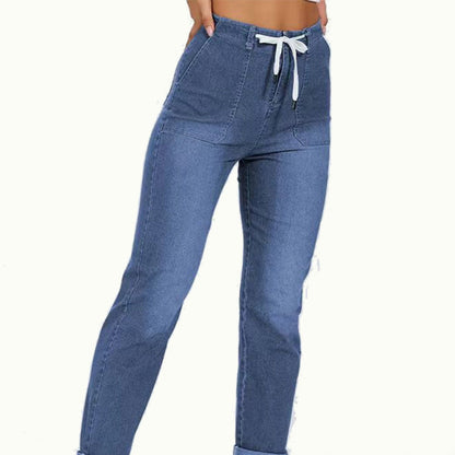 ✨Calças jogger jeans casuais femininas com cordão