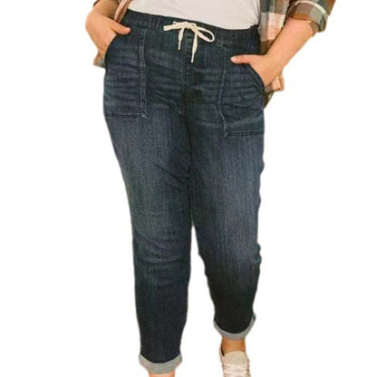 ✨Calças jogger jeans casuais femininas com cordão