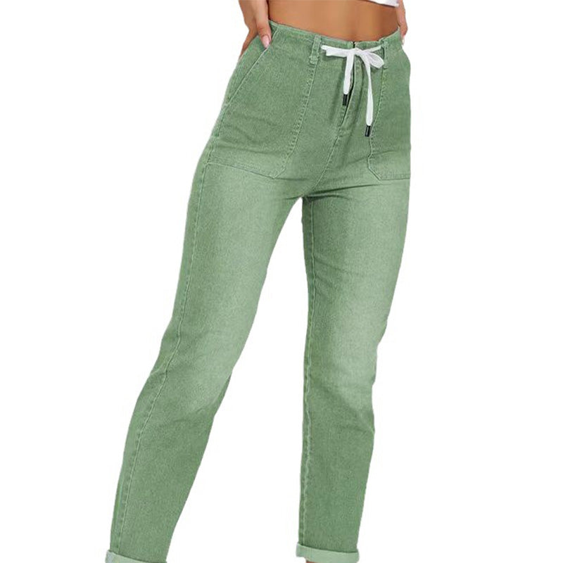 ✨Calças jogger jeans casuais femininas com cordão