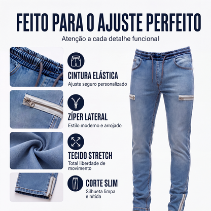 ✨Calças jeans jogger masculinas de corte slim com cintura elástica