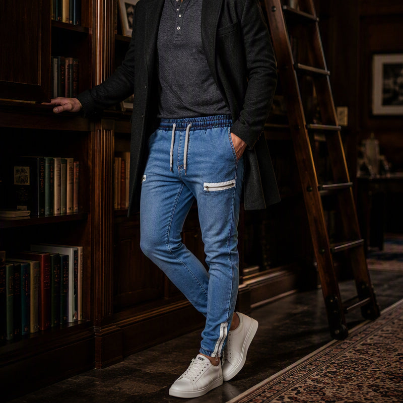 ✨Calças jeans jogger masculinas de corte slim com cintura elástica