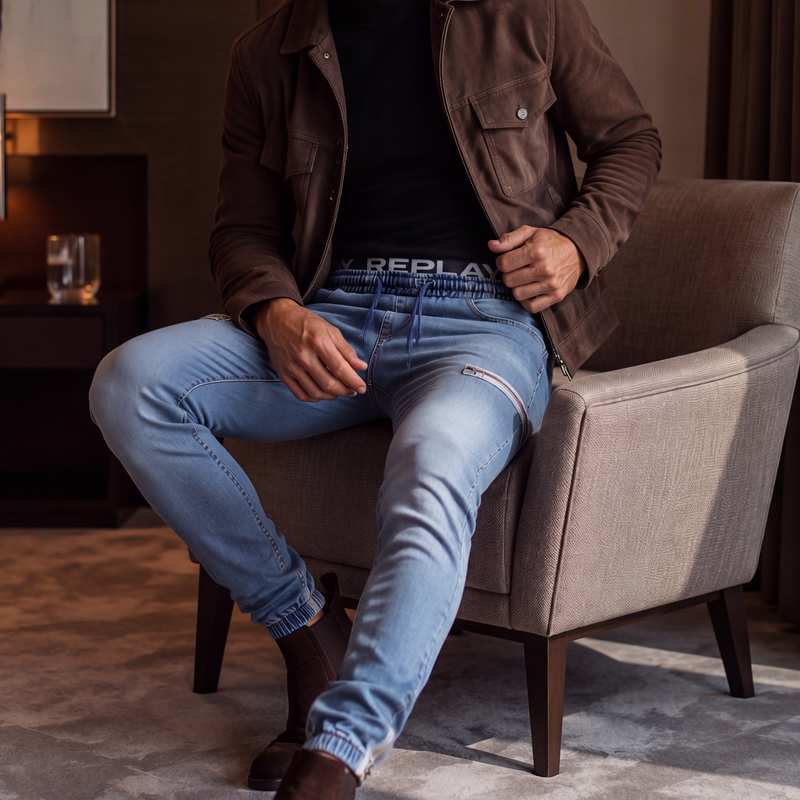 ✨Calças jeans jogger masculinas de corte slim com cintura elástica