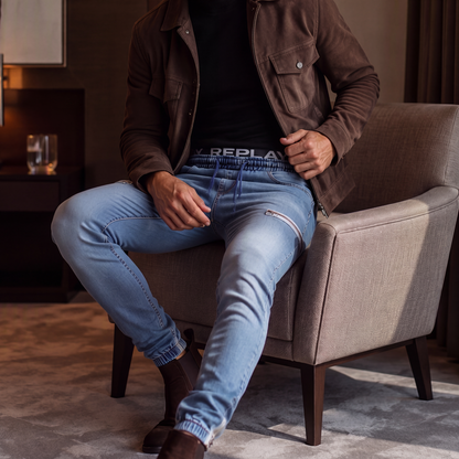 ✨Calças jeans jogger masculinas de corte slim com cintura elástica