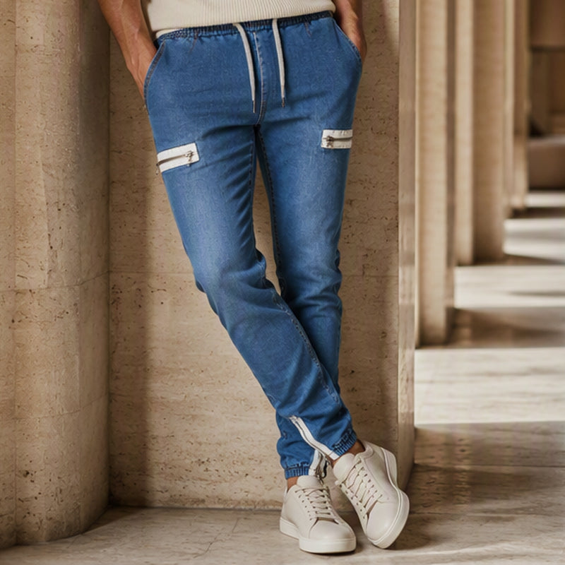 ✨Calças jeans jogger masculinas de corte slim com cintura elástica
