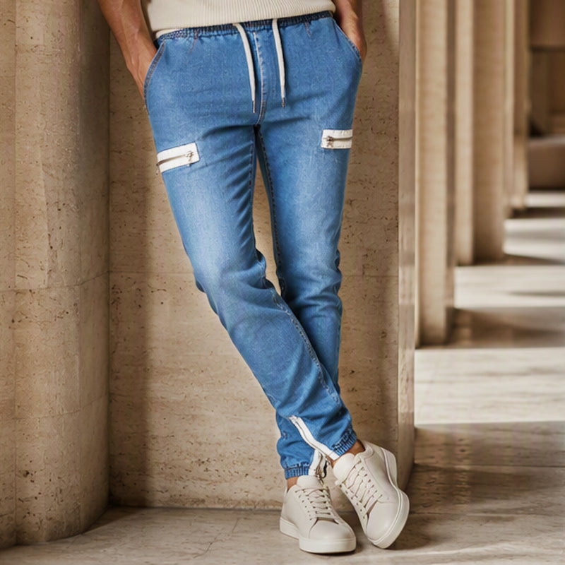 ✨Calças jeans jogger masculinas de corte slim com cintura elástica