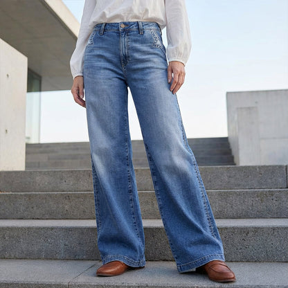 ✨Calças jeans femininas vintage de cintura alta e perna larga