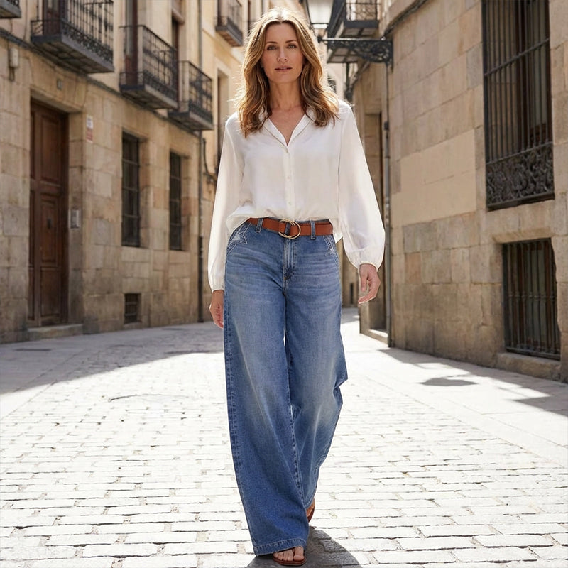 ✨Calças jeans femininas vintage de cintura alta e perna larga