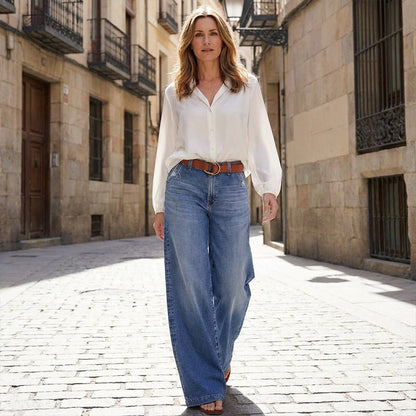 ✨Calças jeans femininas vintage de cintura alta e perna larga