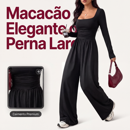 ✨👗Macacão feminino casual de gola quadrada e pernas largas