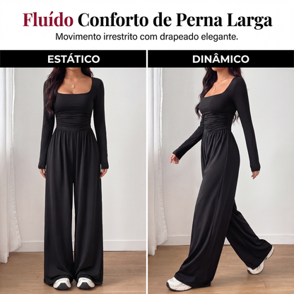 ✨👗Macacão feminino casual de gola quadrada e pernas largas