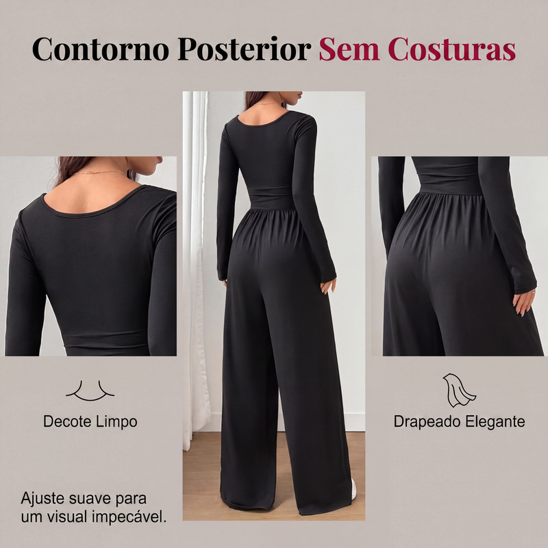 ✨👗Macacão feminino casual de gola quadrada e pernas largas