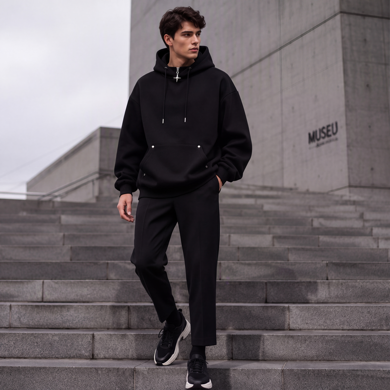 ✨Moletom com capuz masculino de gola alta, corte solto e estilo casual