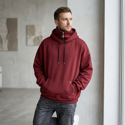 ✨Moletom com capuz masculino de gola alta, corte solto e estilo casual