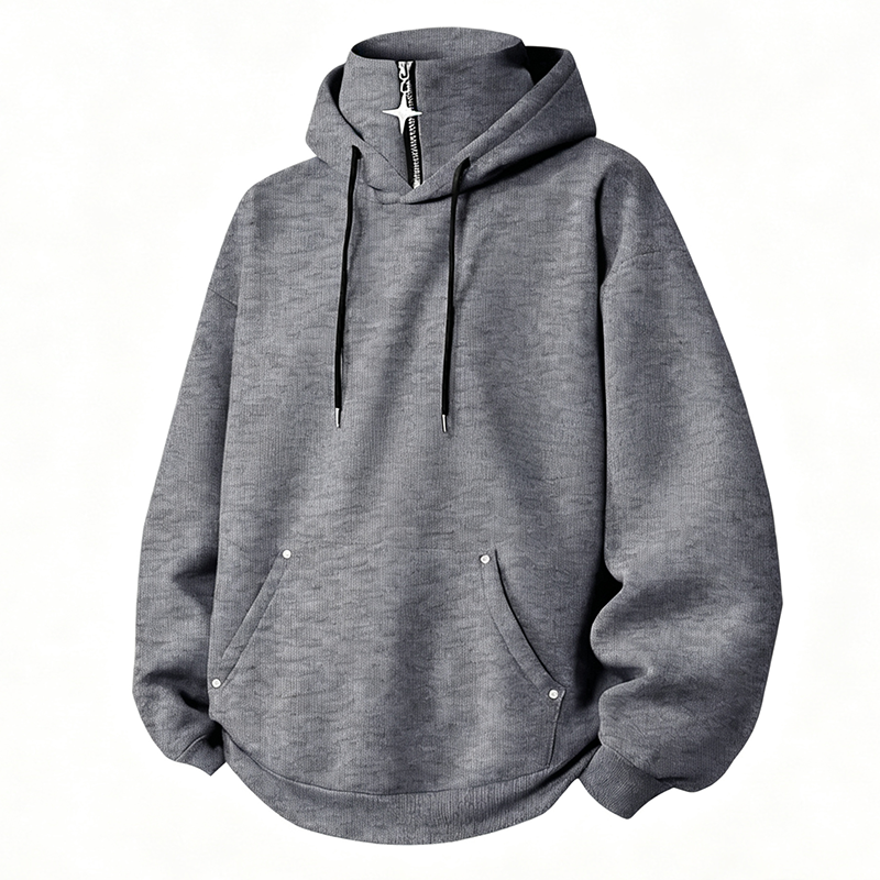 ✨Moletom com capuz masculino de gola alta, corte solto e estilo casual