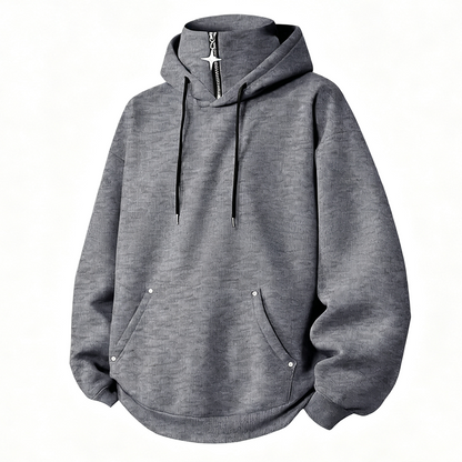 ✨Moletom com capuz masculino de gola alta, corte solto e estilo casual