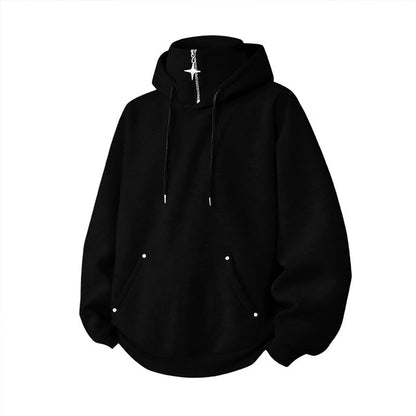 ✨Moletom com capuz masculino de gola alta, corte solto e estilo casual