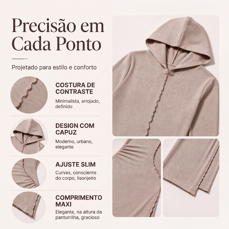 ✨👗Vestido longo feminino com capuz, corte slim