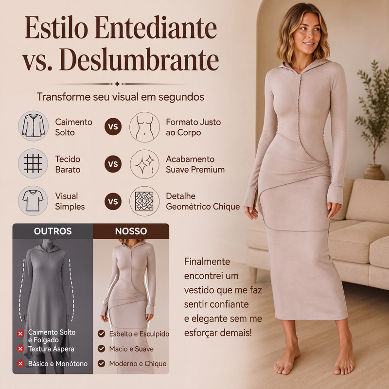 ✨👗Vestido longo feminino com capuz, corte slim