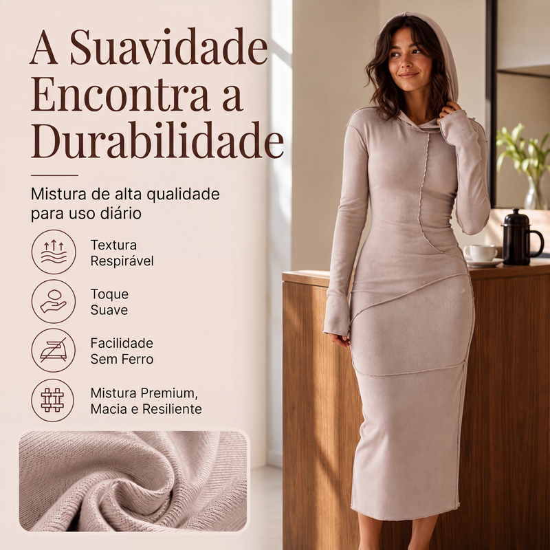 ✨👗Vestido longo feminino com capuz, corte slim