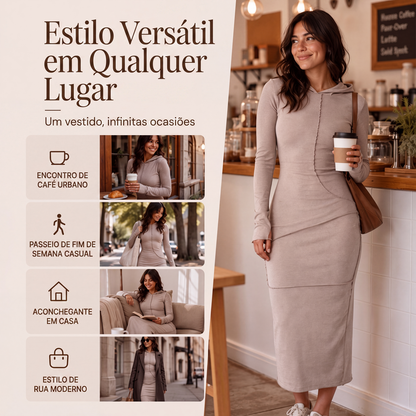 ✨👗Vestido longo feminino com capuz, corte slim