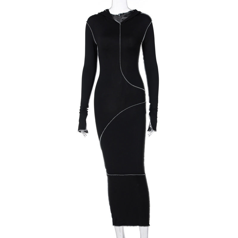 ✨👗Vestido longo feminino com capuz, corte slim